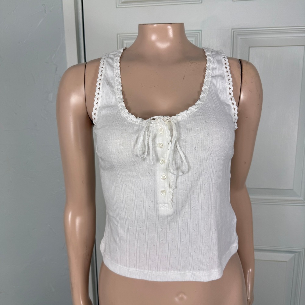 NEW Doen Gap Women's Shirt Small Tank top Lace Up Cotton Cottagecore Henley H3-8
